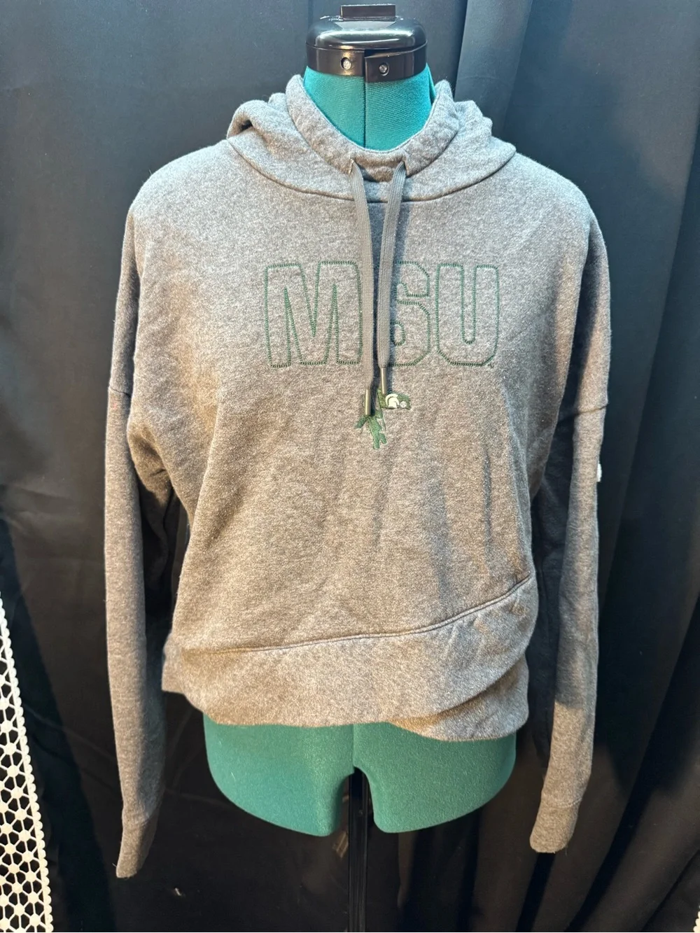 Nike Gray MSU Hooded Sweatshirt with Green Script